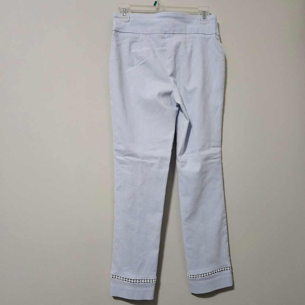 Crown & Ivy Womens 4P Blue White Striped Pull On Pants Lace Trim Hem Petite - Picture 5 of 6